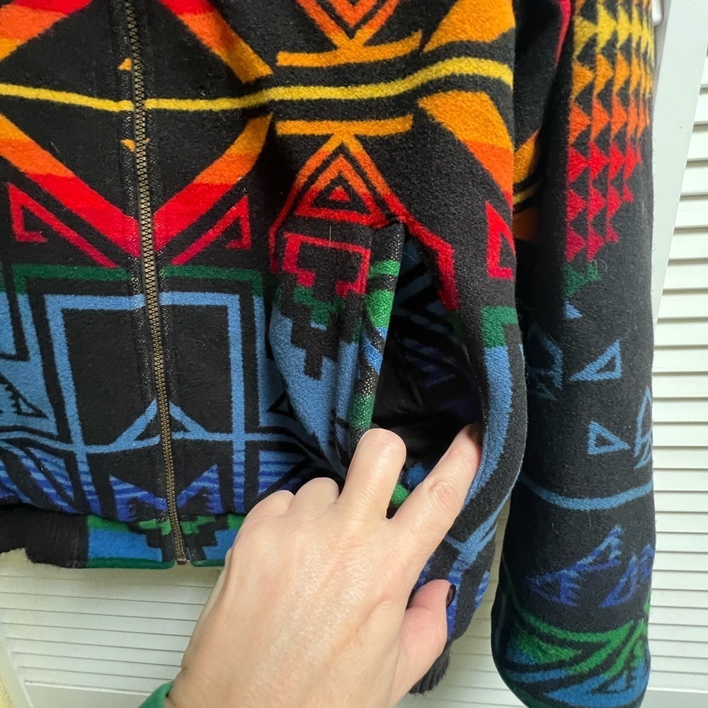 Vintage Aztec Print PENDLETON Women’s Sz L Wool Bomber Jacket Rare - Picture 5 of 16